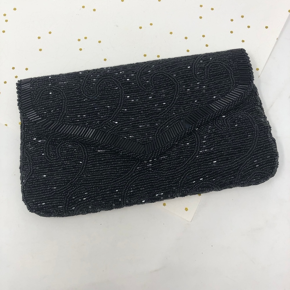 La Regale Handmade Black Beaded Clutch Purse